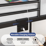 Jocoevol Metal LED Bunk Bed Twin Over Twin with 2 Storage Drawers, USB Charging Station, Industrial Bunkbeds Heavy Duty Bed with Safety Guardrail and Ladder, No Box Spring Needed, Vintage Brown Jocoevol