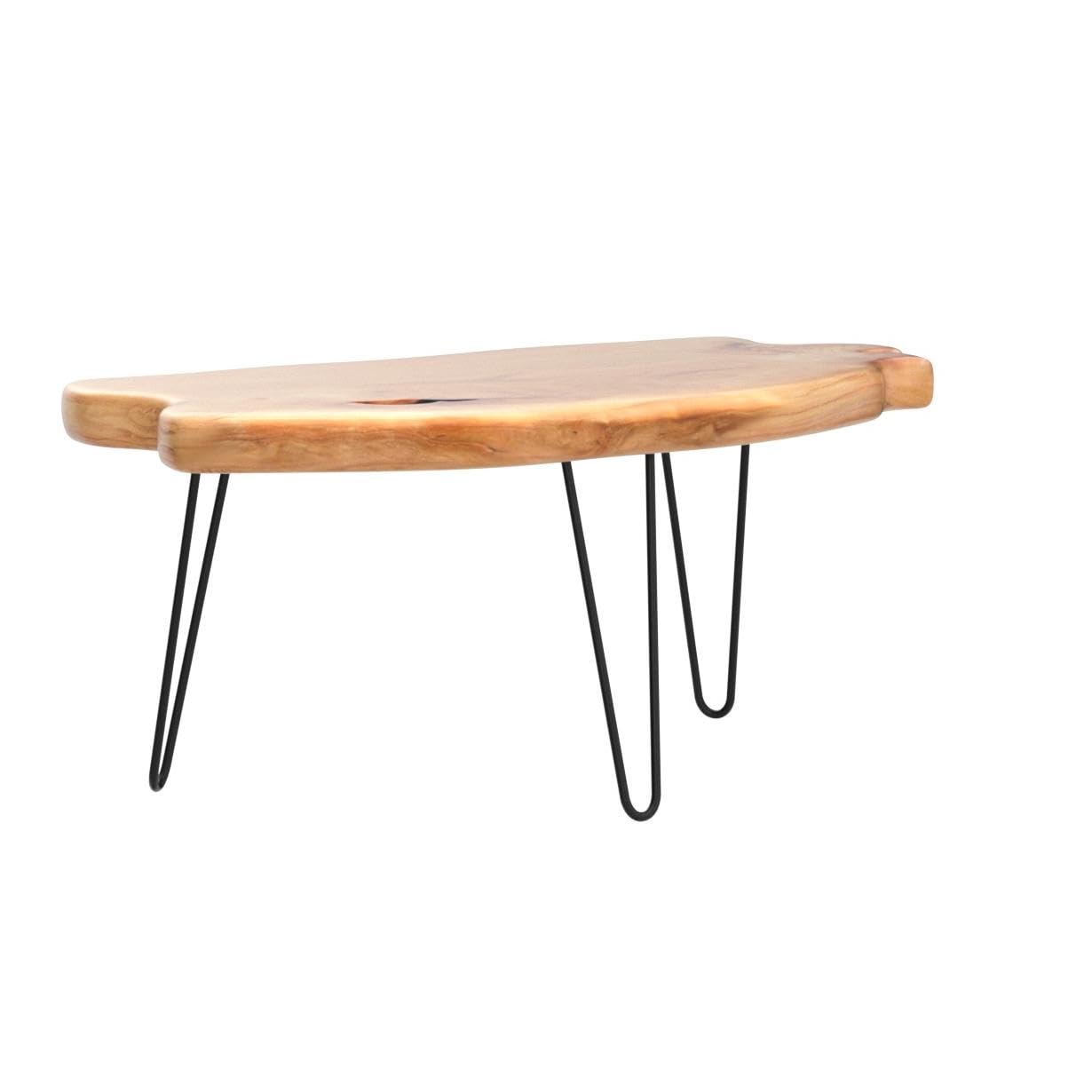 WELLAND Live Edge Cedar Wood Coffee Table Metal Hairpin Legs for Living Room - WoodArtSupply