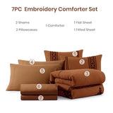 MaiRêve Embroidery Comforter Set, Boho Farmhouse Western Bedding Set, All Season Bed in A Bag Comforter Set with Sheets, Pillowcases & Shams, Burnt Orange King 7 Pieces MaiRêve