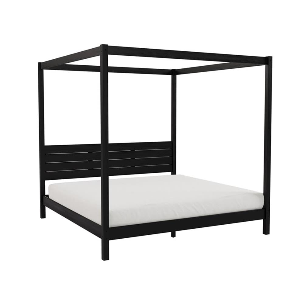 Pemberly Row Wood King Size Canopy Bed with Slatted Headboard in Black Pemberly Row