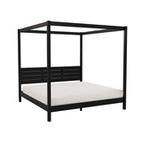 Pemberly Row Wood King Size Canopy Bed with Slatted Headboard in Black Pemberly Row