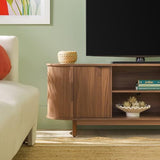 Walker Edison Chloe Curved Reeded TV Stand, Sliding Doors, 65 Inch, 60 inch, Mocha Walker Edison