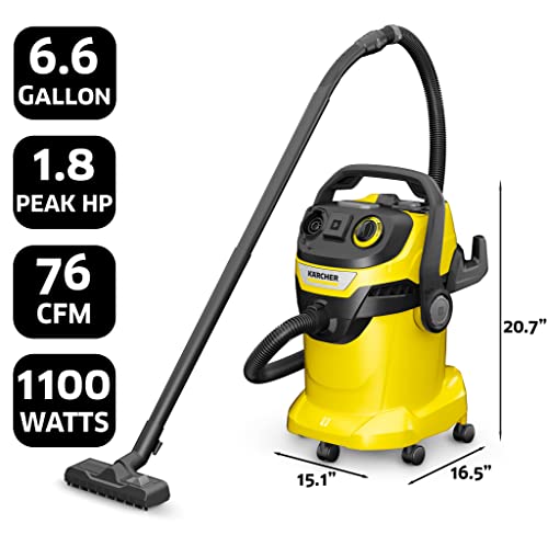 Kärcher - WD 5/P Multi-Purpose Wet-Dry Vacuum Cleaner - 6.6 Gallon - With Attachments – Blower Feature, Semi-Automatic Filter Cleaning, Space-Saving Karcher