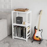 YAKANJ End Table with LED Light,Record Player Stand with Albums Storage,Vinyl Records Storage,Turntable Stand Side Table for Music Room Studio Living Room Bedroom-Rustic White YAKANJ