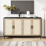 JASIWAY Sideboard - Buffet Cabinet with Storage, Rattan Kitchen Buffet Cabinet Accent Sideboard Cabinets with Doors, Coffee Bar Cabinets Rattan Sideboards for Living Room, Entryway, Black JASIWAY