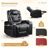 ANJ Power Recliner Chair with USB Ports and Cup Holders - Overstuffed Electric Home Theater Seating PU Leather Reclining Furniture with Hidden Arm Storage, Easy to Clean (Black)