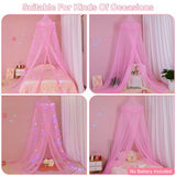 Unicorn Castle Bed Canopy for Girls with Remote Timer Breathable Canopy Bed Curtains with 8 Modes LED Lights Net Canopy for Bed for Girls Room Decor,Pink