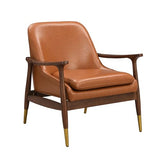 BTYJLEBE Office Accent Chair 29.2'' Mid-Century Faux Leather with Cushioned Seat, Solid Wood Frame, and Brass-Tipped Legs – Perfect for Living Room, Bedroom, or Office Lounge BTYJLEBE