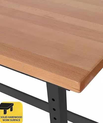 Heavy Duty Height Adjustable Workbench Table with Solid Wood Top, 1000 to 2000 lbs. Weight Capacity Workstation for Garage, Warehouse, Workshop, (28.5" to 42") Height (Graphite, 60" W x 24" D - WoodArtSupply