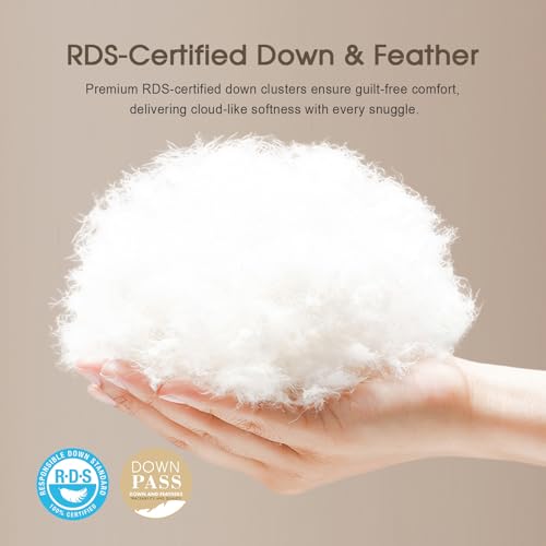 Cobnom® Feather and Down Fibres Comforter Full Size - 100% Organic Cotton, Quill-Free & Ethical, Luxury All Season Duvet Insert (White, 82x86 Inches) Cobnom
