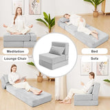 TokSay Folding Sofa Bed, Convertible Sleeper Chair with Pillow, Foldable Mattress & Back Support, Portable Floor Lounger Futon for Apartment, Dorm, Living Room, Bedroom, Grey TokSay