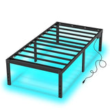 HusDream Twin XL Bed Frames for Kids 14 Inch Twin Bed Frame with LED Lights and Charging Station,Metal Bed with Storage Black Platform Bedsfor Boys Girls,No Box Spring Needed (14 Inch, Twin XL) HusDream