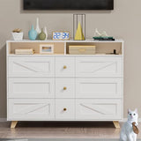 PAKASEPT Farmhouse White Dresser with Led Lights for Bedroom w/6 Drawers & Wide Chest of Drawers, Rustic Dresser TV Stand w/Shelf, Dresser Organizer for Bedroom, Living Room, Entryway, White PAKASEPT