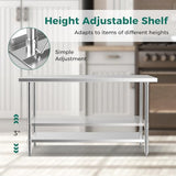 Toolsempire Stainless Steel Table, 60" x 24" Prep Table with Adjustable Under Shelf & 4 Galvanized Table Feet, Steel Table Kitchen Work Table for Toolsempire
