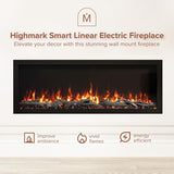 Modern Ember Highmark 50 Inch Smart Linear Electric Fireplace - Premium Flame with 10 Colors, Sleek Hidden Vent Design, Install Recessed in-Wall or Wall-Mount, WiFi Enabled Modern Ember