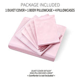 Ersmak 6 Pieces Satin Duvet Cover King Size Luxury Silky Bedding Duvet Cover Set with 1 Soft Duvet Cover, 4 King Pillowcases and 1 Body Pillowcase, Blush Pink Ersmak