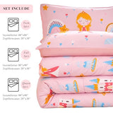WINLIFE Pink Princess Comforter Set Queen Size for Girls 3 Pieces Soft Microfiber Cute Floral Fairytale Castle Pink and Blue Bedding Sets WINLIFE