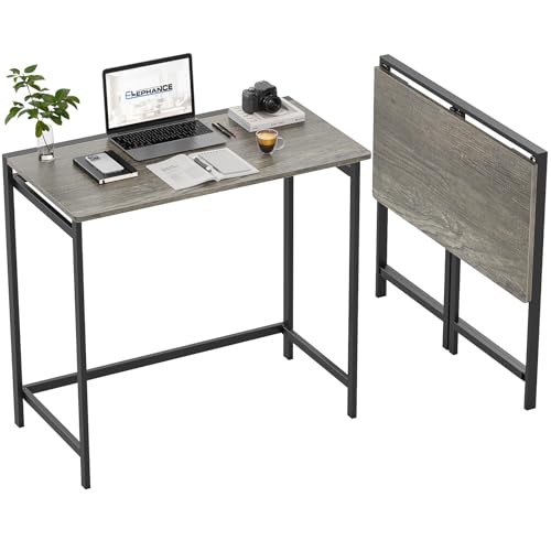 Elephance Folding Desk No Assembly Required 31.5" Small Foldable Computer Desk for Small Spaces, Space Saving Study Writing Office Desk Foldable Table for Home Office Black Oak Elephance