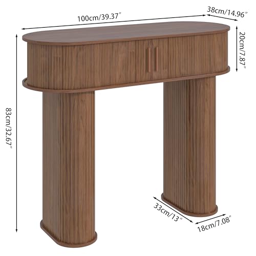 Round Console Table, Mid Century Modern Console Table, Sofa Table, Narrow Entryway Table for Hallway Living Room (Walnut) LUVIOHOME