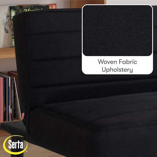 Serta® Damien 66.1" Convertible Futon Sofa, Dreamcoil® Comfort, FingerGuard® Pinch Point Protection, Woven Polyester Fabric, Black Serta