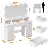 DDONGMM White Vanity with Lighted Mirror, Makeup Vanity Desk with Power Outlet, 9 Drawers & Shelf Storage, 43.3” Large Vanity Desk, Women Girls Vanity Dressing Table for Bedroom Bathroom DDONGMM