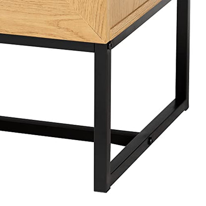 Baxton Studio Sawyer End Table, 6-Drawer, Oak Brown/Black - WoodArtSupply