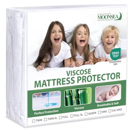 Waterproof Mattress Protector Twin Size, Skin Friendly and Breathable Twin Mattress Cover for Kids, Viscose Jersey Mattress Pad with 14" Deep Pocket Moonsea