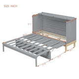 LZ LEISURE ZONE Queen Size Murphy Bed, Wood Cabinet Bed with Legs, Gray LZ LEISURE ZONE