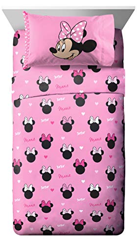 Jay Franco Disney Minnie Mouse Hearts N Love 4 Piece Twin Bed Set - Includes Reversible Comforter & Sheet Set - Super Soft Fade Resistant Microfiber - (Official Disney Product) Jay Franco