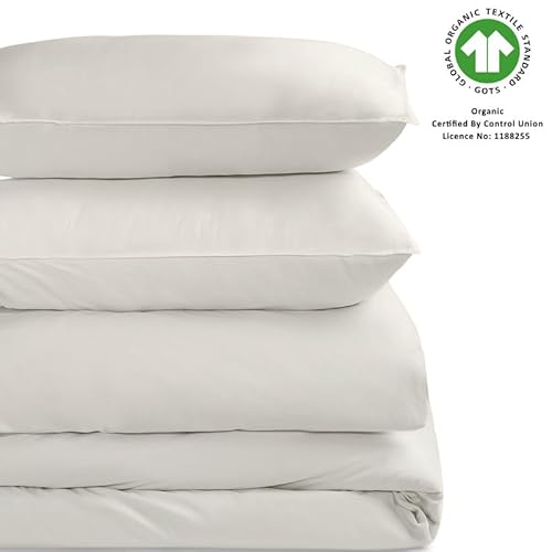 BIOWEAVES 100% Organic Washed Cotton Percale Weave Twin Duvet Cover Set | GOTS Certified Twin/Twin XL Duvet Cover & 1 Pillow Sham – 66x90 inches, Marshmallow BIOWEAVES