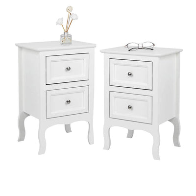 Bonnlo White Nightstand Set of 2, Nightstands with 2 Drawers, Bed Side Table/Night Stand, Small Nightstand for Bedroom, Small Spaces, College Dorm, Kids’ Room, Living Room, Wood, 16W x 12D x 24H