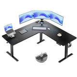 HUANUO Electric L Shaped Standing Desk, 63" x 63" Height Adjustable Corner Standing Desk with Built-in Power Outlets & Power Strip Holder, Sit Stand Up Table with 4 Preset Heights, Black HUANUO