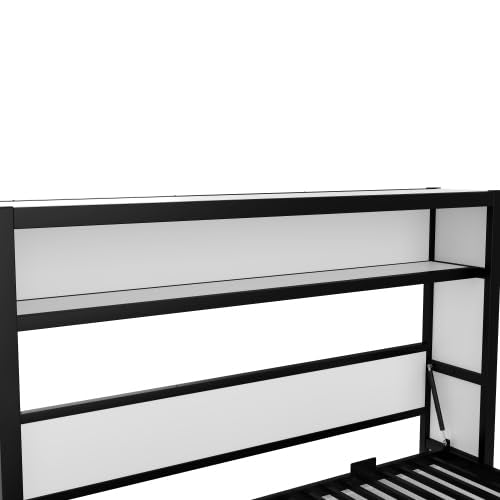 Metal Twin Size Murphy Bed with Shelves, Metal Foldable Wall Bed Chest Bed, White Bellemave