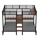 Bellemave Queen Over Twin Over Twin Bunk Bed with Shelf and Stairs, Heavy Duty Triple Bunk Beds with Safety Guardrails, Metal Triple Bunk Bed Frame for 3 Kids, Teens, Black Bellemave