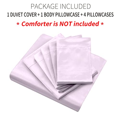 Ersmak 6 Pieces Satin Duvet Cover Full/Queen Size Luxury Silky Bedding Duvet Cover Set with 1 Soft Duvet Cover, 4 Queen Pillowcases and 1 Body Pillowcase, Lavender Ersmak