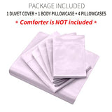 Ersmak 6 Pieces Satin Duvet Cover Full/Queen Size Luxury Silky Bedding Duvet Cover Set with 1 Soft Duvet Cover, 4 Queen Pillowcases and 1 Body Pillowcase, Lavender Ersmak