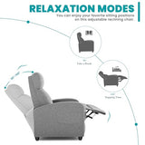 Sweetcrispy Recliner Chair Fabric Recliner Sofa No Massage, Home Theater Seating with Lumbar Support, Adjustable Push Back Overstuffed High-Density Sponge Reclining for Living Room, Grey