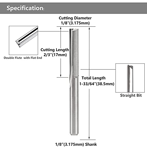 Yakamoz 10 Pack 1/8" Shank Double Flute Straight Bits CNC Router End Mill Set Flush Trim Slot Cutting Bit Milling Cutter for Wood MDF PCB YAKAMOZ