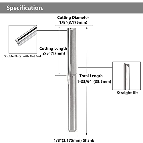 Yakamoz 10 Pack 1/8" Shank Double Flute Straight Bits CNC Router End Mill Set Flush Trim Slot Cutting Bit Milling Cutter for Wood MDF PCB - WoodArtSupply