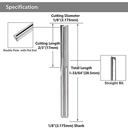 Yakamoz 10 Pack 1/8" Shank Double Flute Straight Bits CNC Router End Mill Set Flush Trim Slot Cutting Bit Milling Cutter for Wood MDF PCB - WoodArtSupply