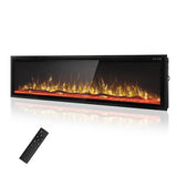 GREEN PARTY 72" Electric Fireplace Recessed/Wall Mounted Ultra-Narrow Bezel Fireplace Heater with Log & Crystal Options, 750W/1500W, Adjustable Flame Bed Colors, Speed, Timer, Temperature (60.8℉-86℉) GREEN PARTY