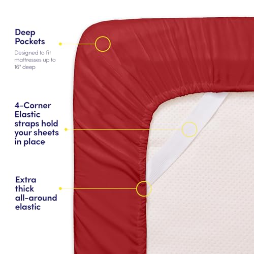 1500 Supreme Collection Bed Sheet Set - Extra Soft, Elastic Corner Straps, Deep Pockets, Wrinkle & Fade Resistant Hypoallergenic Sheets Set, Luxury Hotel Bedding, Queen, Red Sweet Home Collection