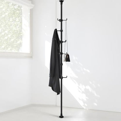 Sempicad Coat Rack Freestanding, 56 to 125 inch Adjustable Tension Rod Coat Hanger with 12 Hooks for Hanging Coat, Jacket, Hat, Scarf, Suitable for Living Room, Balcony, Kitchen Black…