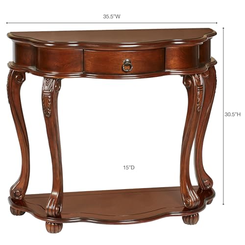 Touch of Class Eudora Natural Cherry Console Table | Half Round Wooden Vintage Accent | Semi Circle Traditional Style Furniture for Bedroom, Living Room, Sofa Touch of Class