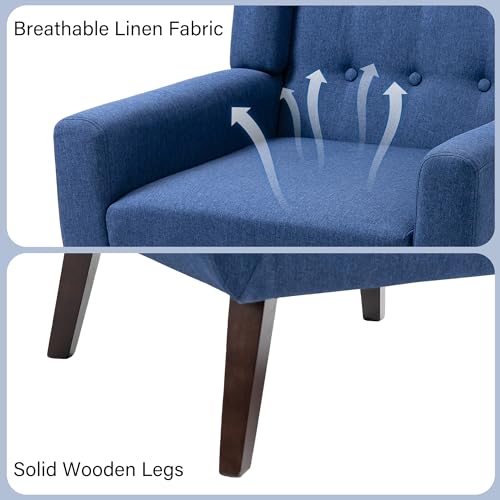 Accent Chair, Mid-Century Modern Fabric Chairs with Arms for Living Room, Comfy Upholstered Club Single Sofa Armchair for Bedroom Waiting Room with Solid Wood Frame (Fabric Navy Blue, Set of 1) DREAMSIDEA