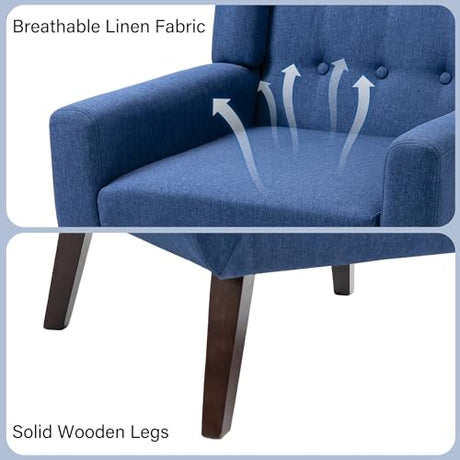 Accent Chair, Mid-Century Modern Fabric Chairs with Arms for Living Room, Comfy Upholstered Club Single Sofa Armchair for Bedroom Waiting Room with Solid Wood Frame (Fabric Navy Blue, Set of 1) DREAMSIDEA