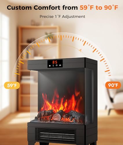 Oylus Electric Fireplace Stove Heater - Freestanding Fireplace Heater for Indoor Use with Realistic 3D Flame, Adjustable Thermostat & Remote, Quiet, Timer for Living Room and Bedroom OYLUS