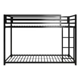 DHP Miles Low Metal Bunk Bed Frame for Kids, With Built-in Ladder, High Guardrail and Metal Slats, Floor Bed Bottom Bunk, No Boxspring Required, For Small Spaces, Twin-Over-Twin, Black DHP