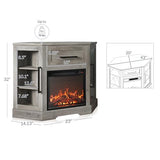 BELLEZE 43" Corner TV Stand with 18" Electric Fireplace Heater for TVs up to 43", Modern Corner Wood Entertainment Center with Glass Door Storage Cabinets - Dale (Grey Wash) BELLEZE
