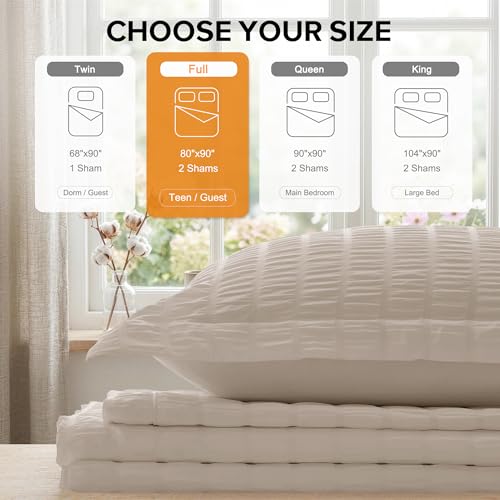 Cozyide Linen Duvet Cover Full Size, 3 Pieces Bedding Duvet Covers, Soft Breathable Seersucker Duvet Cover Set with Zipper Closure and Corner Ties (1 Duvet Cover 80"x90" + 2 Pillow Shams 20"x26") Cozyide